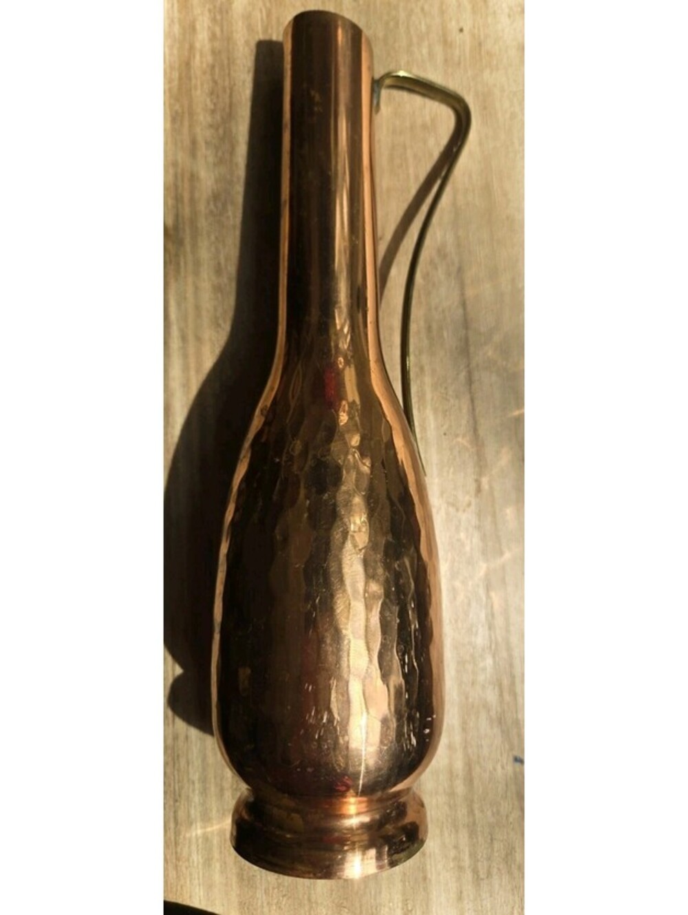Vintage Hand Hammered Copper Pitcher Vase Small 9" T Copper Vase Brass Handle